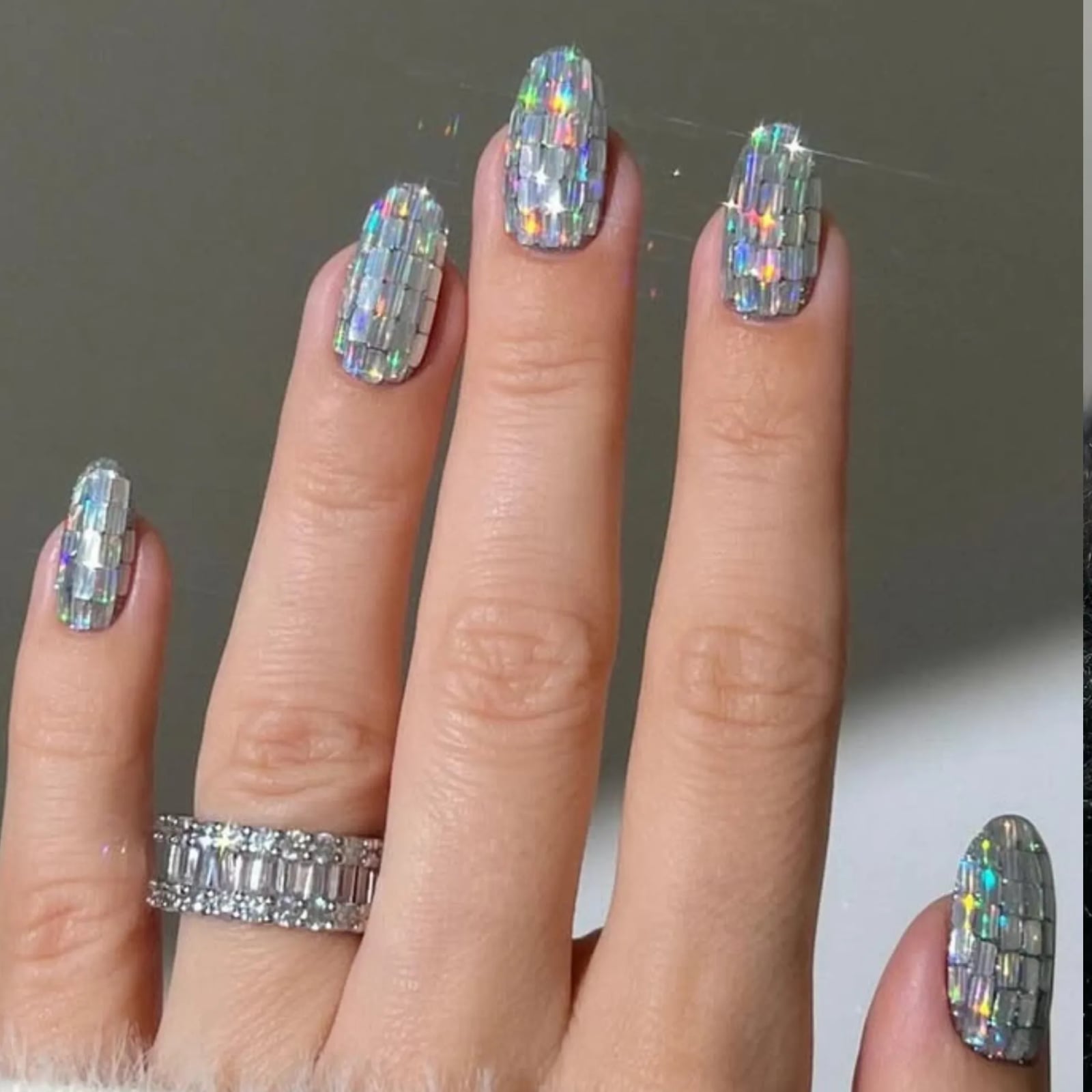 Short Oval Mosaic Tile Nails Short Oval Mosaic Tile Nails — Sparkly New Years Nails 2027