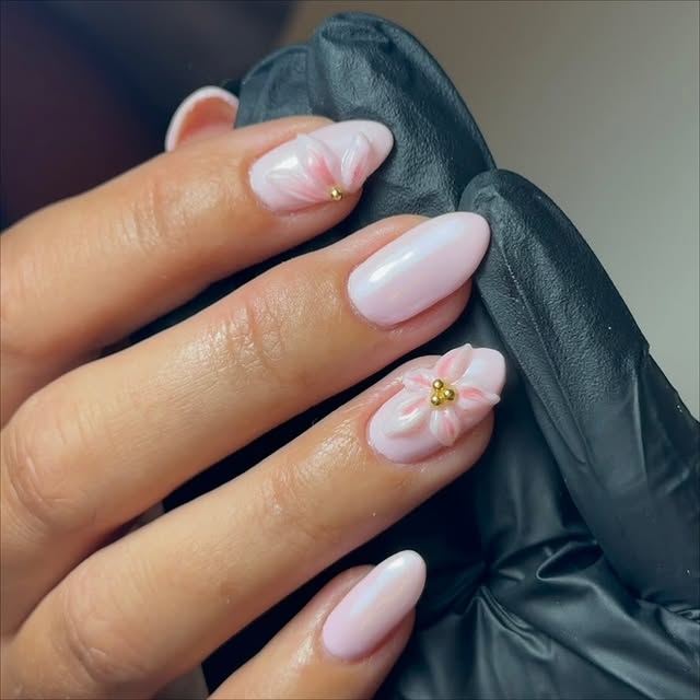 Pale Pink 3D Floral Oval Nails Pale Pink 3D Floral Oval Nails — Spring Wedding Nails 2027