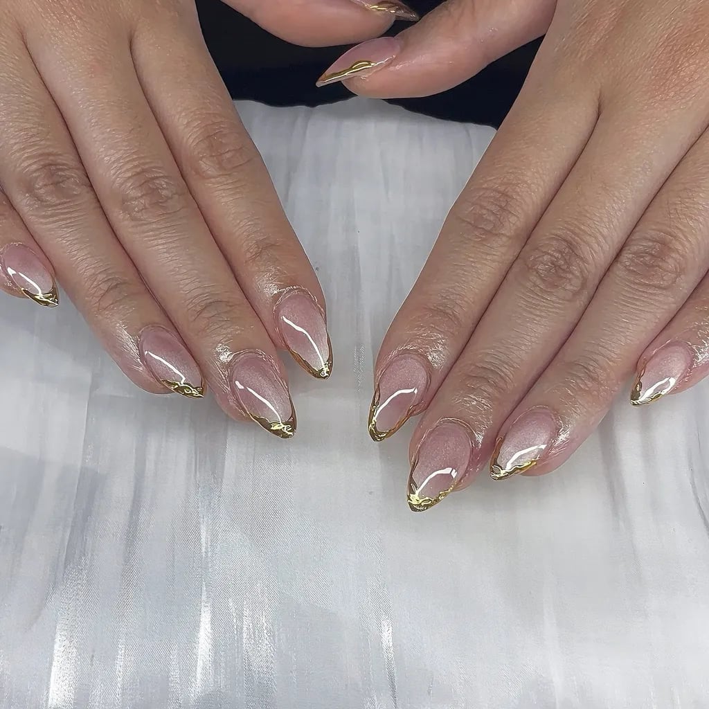 Gold Line French Sharp Almond Nails Gold Line French Sharp Almond Nails — Spring Wedding Nails 2027