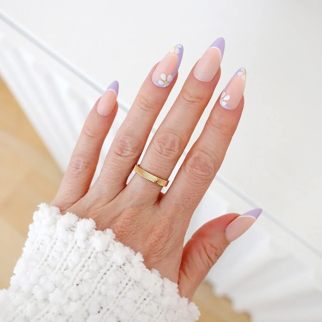 Floral French Almond Nails Lilac Accent Floral French Almond Nails Lilac Accent — Spring Wedding Nails 2027