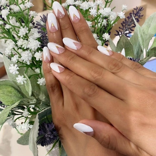 Geometric French Squoval Medium Nails Geometric French Squoval Medium Nails — Spring Wedding Nails 2027