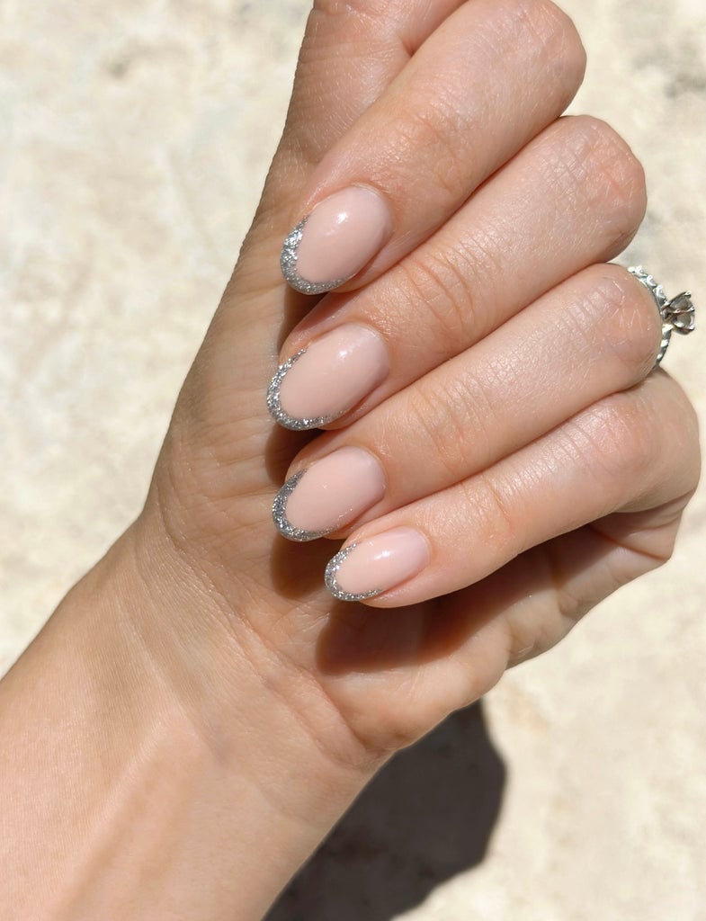 Glitter French Short Oval Nails Glitter French Short Oval Nails — Spring Wedding Nails 2027