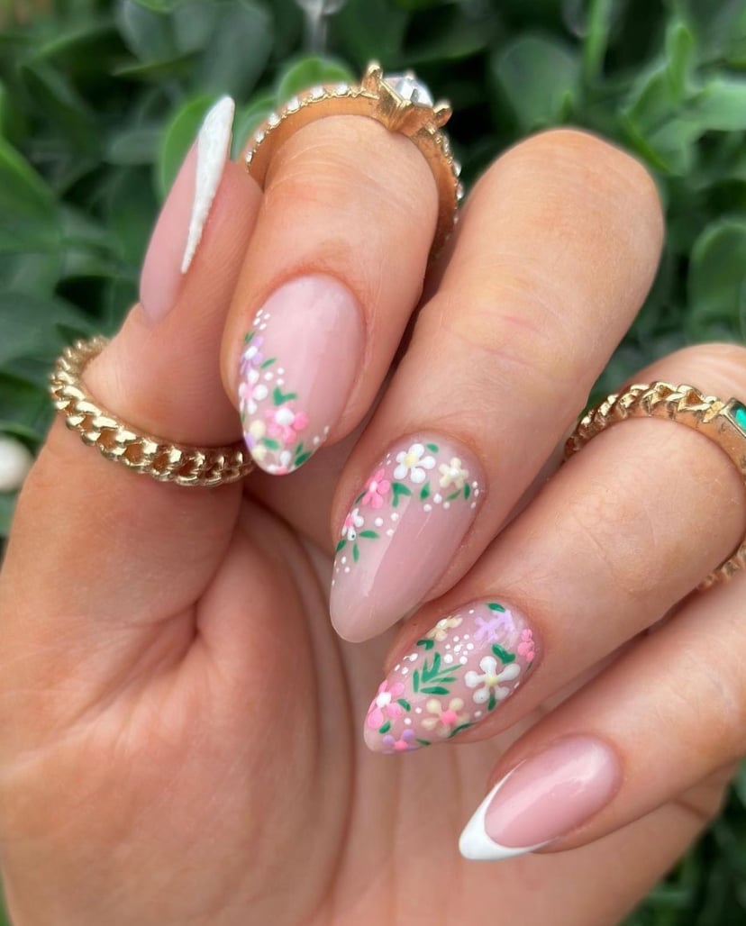 Floral Art French Almond Nails Floral Art French Almond Nails — Spring Wedding Nails 2027
