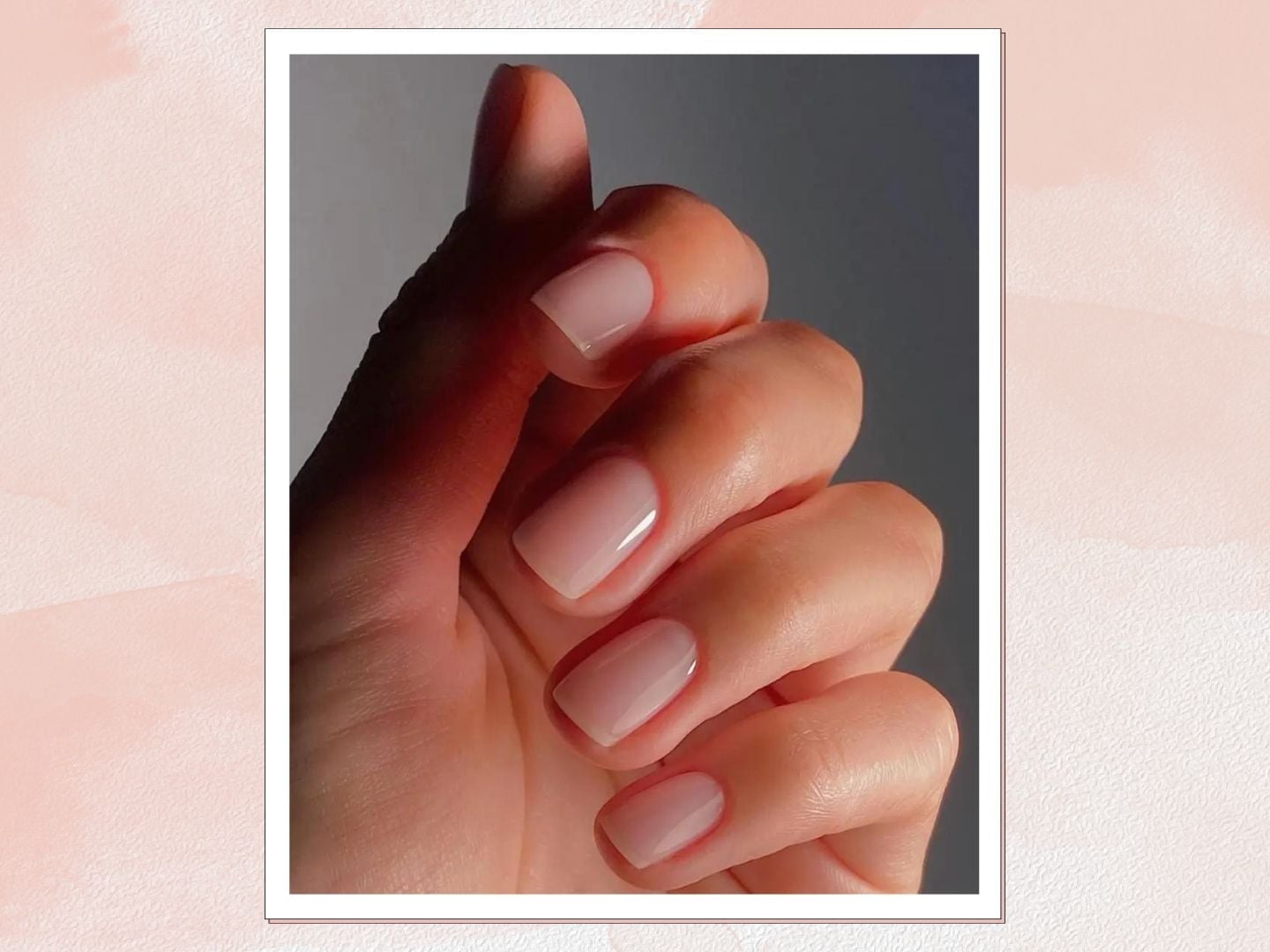 Medium Square Sheer Nude Glossy Nails, Close-Up Take Medium Square Sheer Nude Glossy Nails, Close-Up Take — Square Nails 2027 for Long Fingers