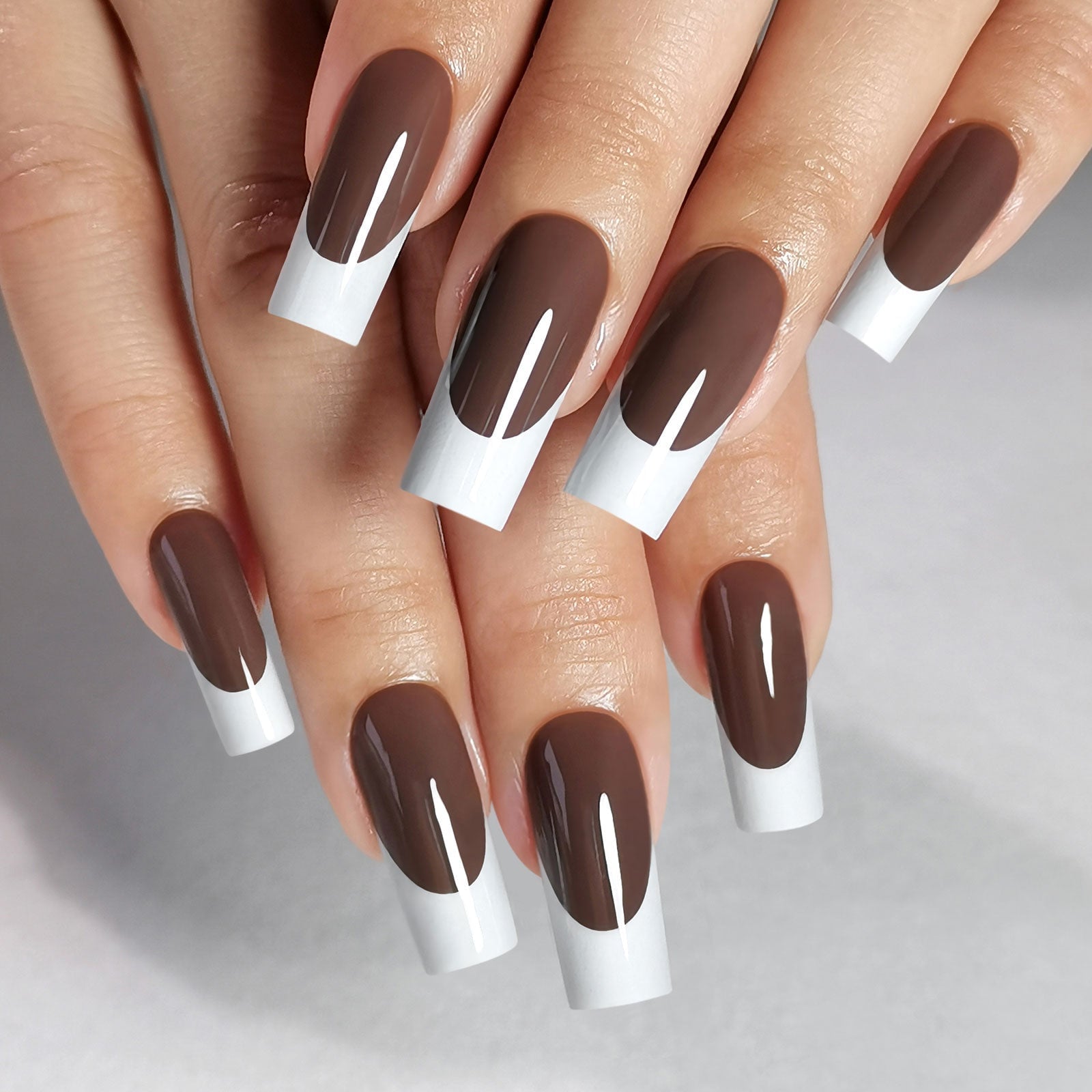 Long Square Nude Deep Brown French Tip Nails Long Square Nude Deep Brown French Tip Nails — Square Nails 2027 for Long Fingers