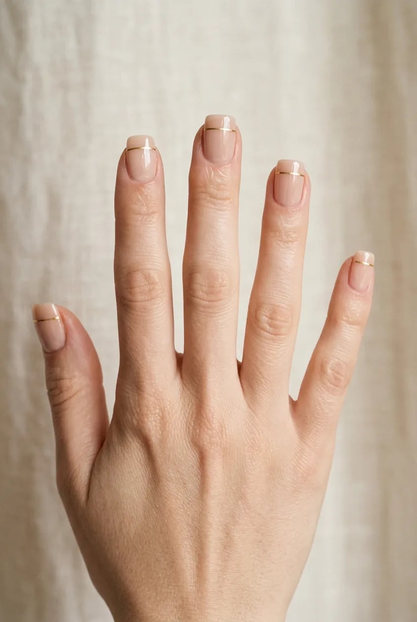 Long Square Sheer Nude Gold Line Accent Nails Long Square Sheer Nude Gold Line Accent Nails — Square Nails 2027 for Long Fingers