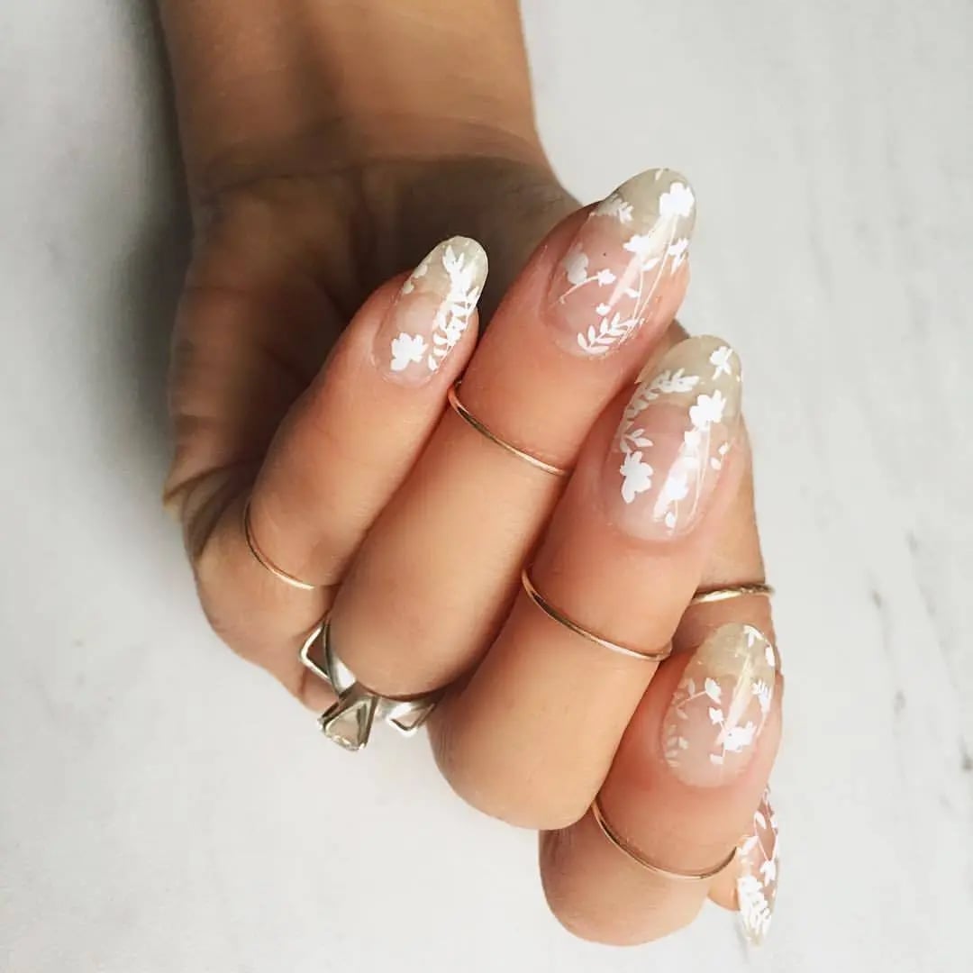 Long Almond Floral Decal Wedding Nails Long Almond Floral Decal Wedding Nails — Summer Wedding Nails 2027
