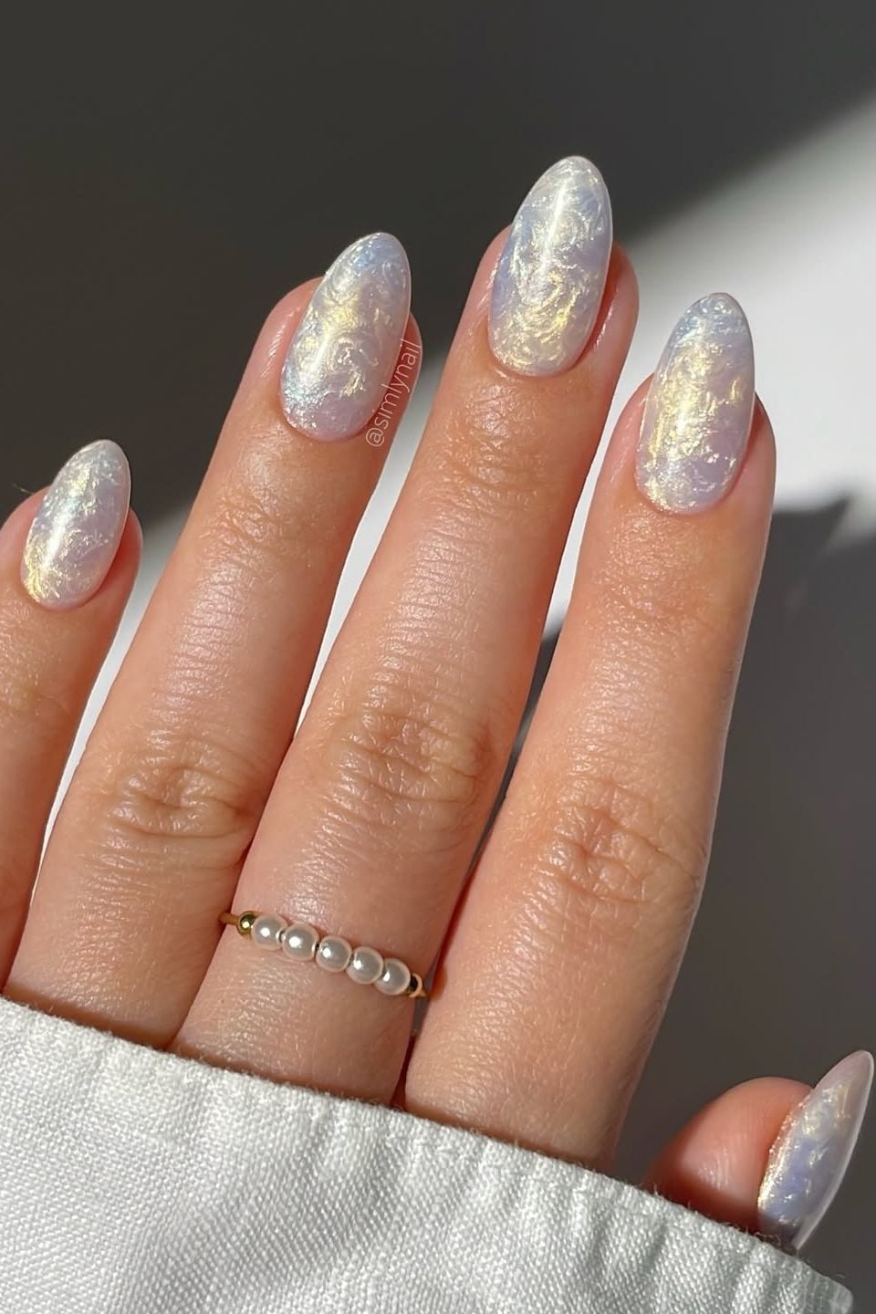 Iridescent White Almond Wedding Nails Iridescent White Almond Wedding Nails — Summer Wedding Nails 2027