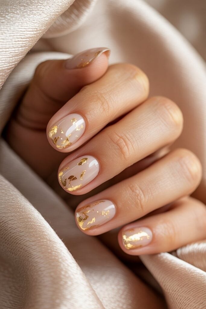 Short Oval Gold Foil Wedding Nails Short Oval Gold Foil Wedding Nails — Summer Wedding Nails 2027