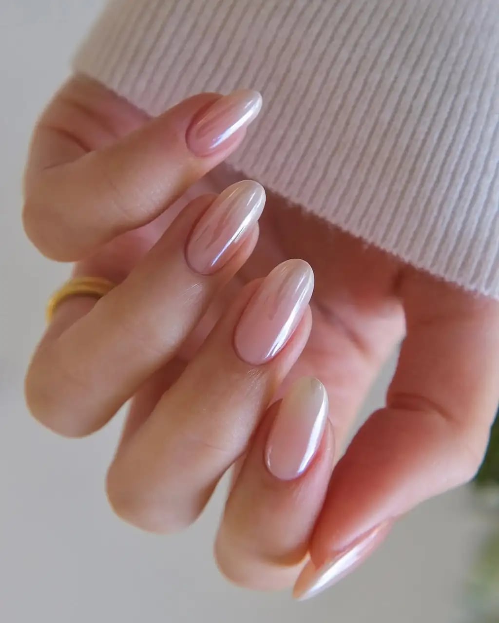 Milky Oval Nails With Silver Line Accent Milky Oval Nails With Silver Line Accent — Summer Wedding Nails 2027