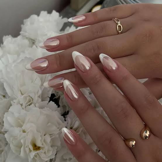 Chrome Tip Almond French Wedding Nails Chrome Tip Almond French Wedding Nails — Summer Wedding Nails 2027