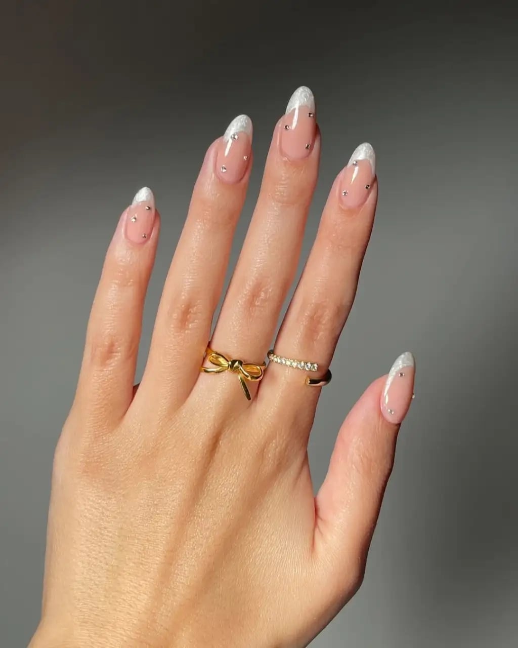 Almond French With Silver Glitter Accents Almond French With Silver Glitter Accents — Summer Wedding Nails 2027
