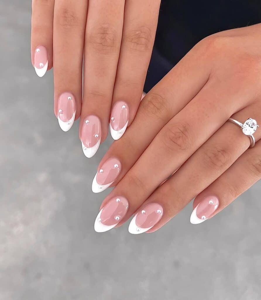 Pearl Accented French Almond Wedding Nails Pearl Accented French Almond Wedding Nails — Summer Wedding Nails 2027
