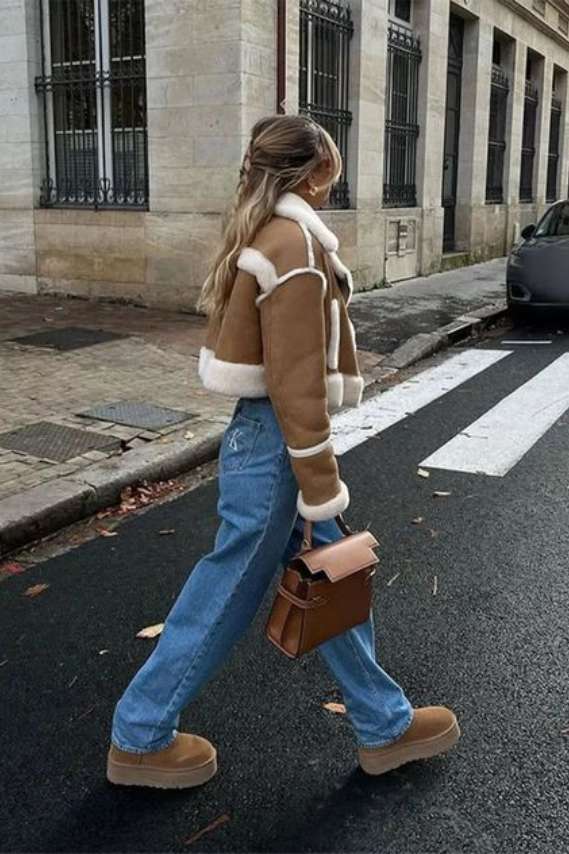 Brown shearling jacket and tan Tasman Uggs Brown shearling jacket and tan Tasman Uggs — Tasman Uggs Outfits 2027