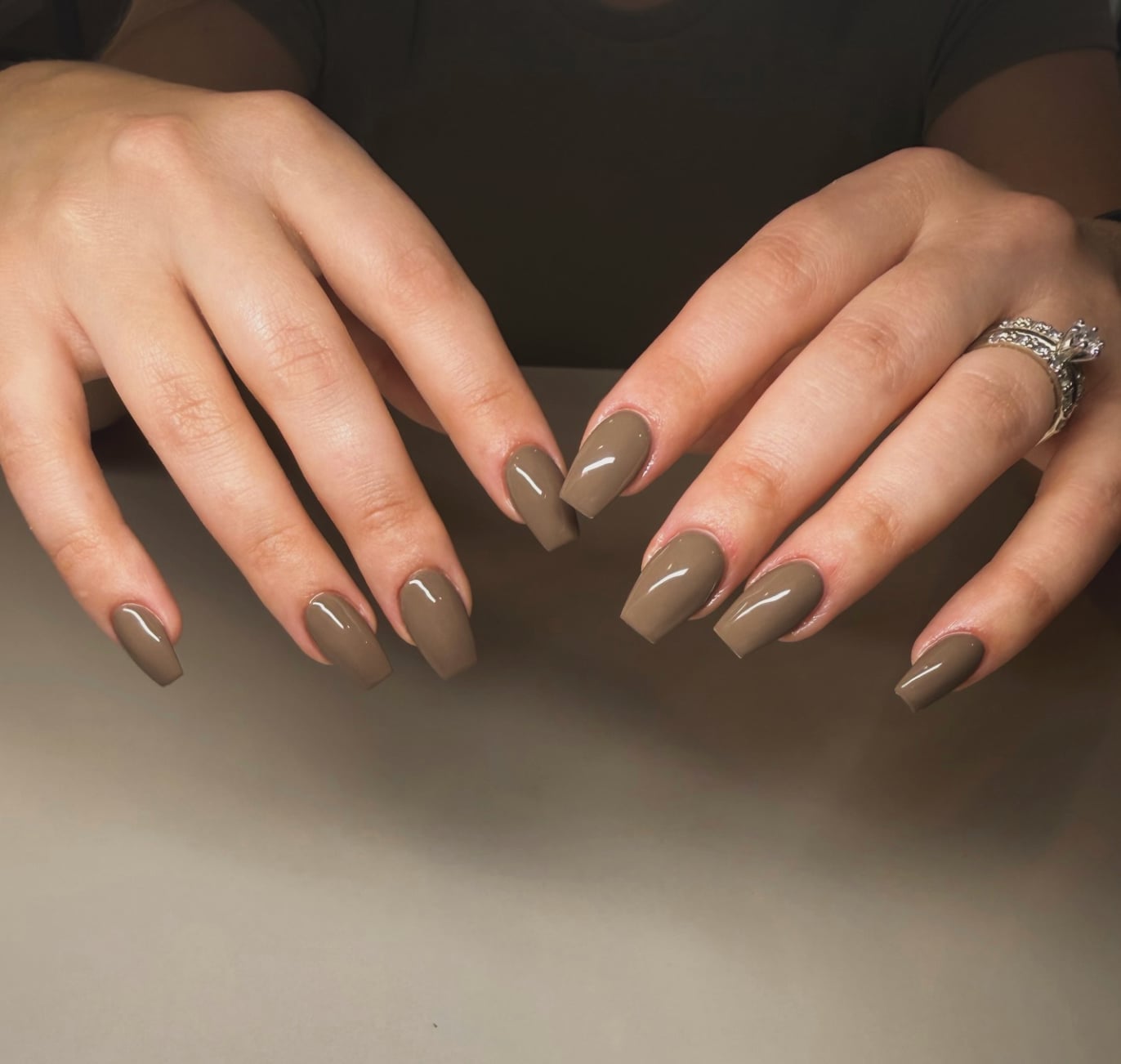 Medium Coffin Muted Taupe Glossy Finish Medium Coffin Muted Taupe Glossy Finish — Taupe Nails 2027