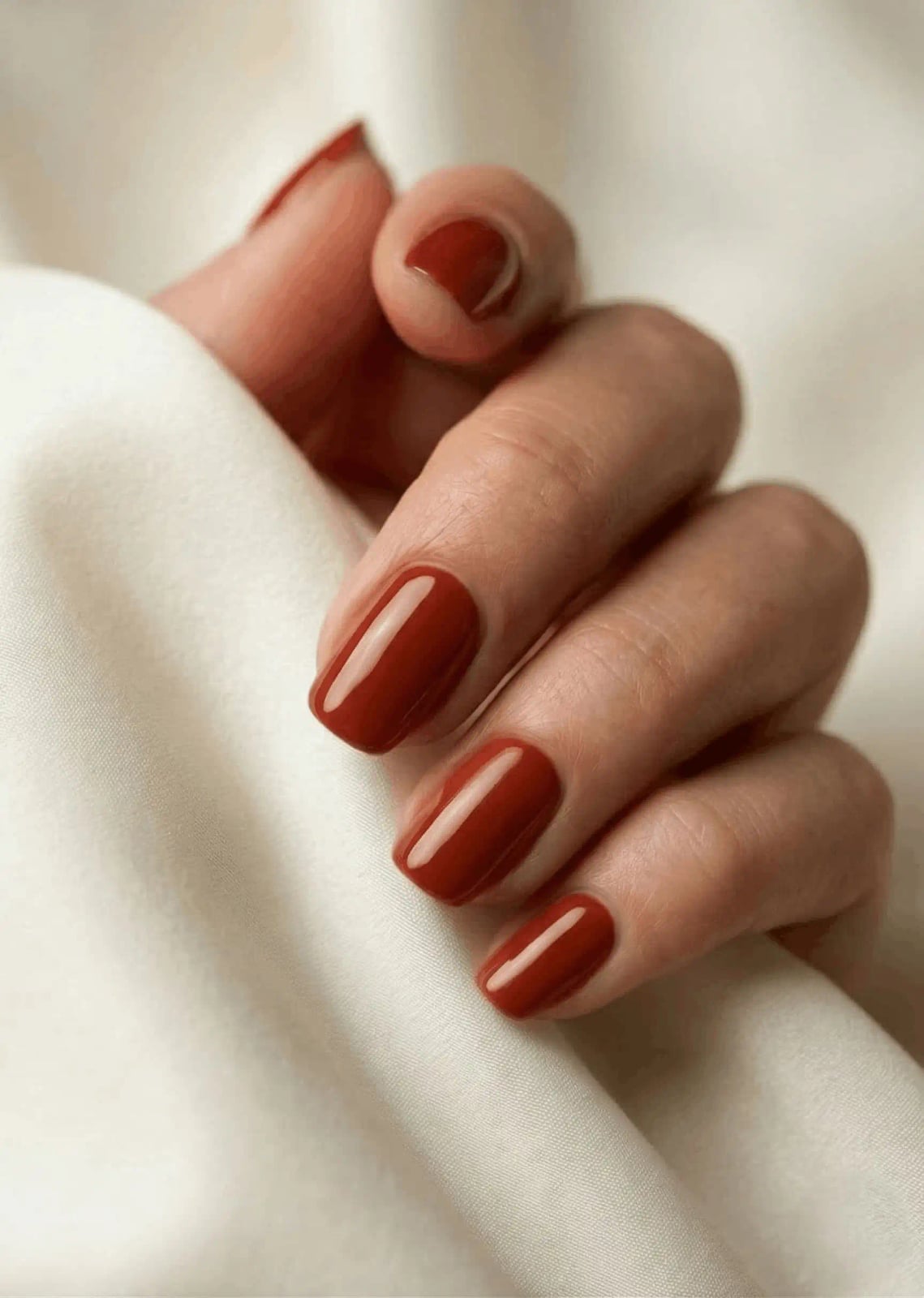 Deep Glossy Terracotta Brown Short Square, Focusing On The Nails Deep Glossy Terracotta Brown Short Square, Focusing On The Nails — Terracotta Nails 2027
