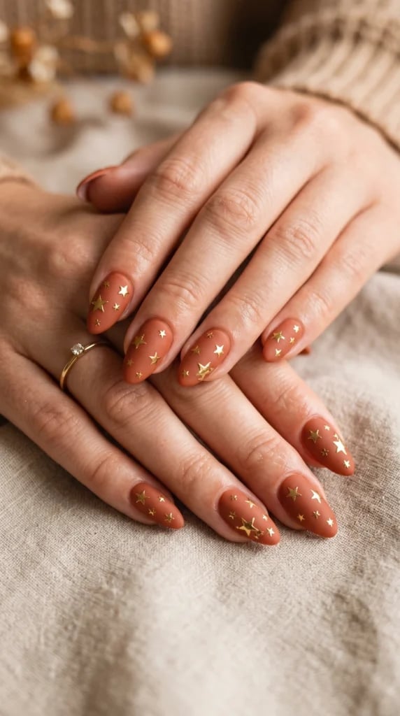 Terracotta With Scattered Gold Stars Terracotta With Scattered Gold Stars — Terracotta Nails 2027