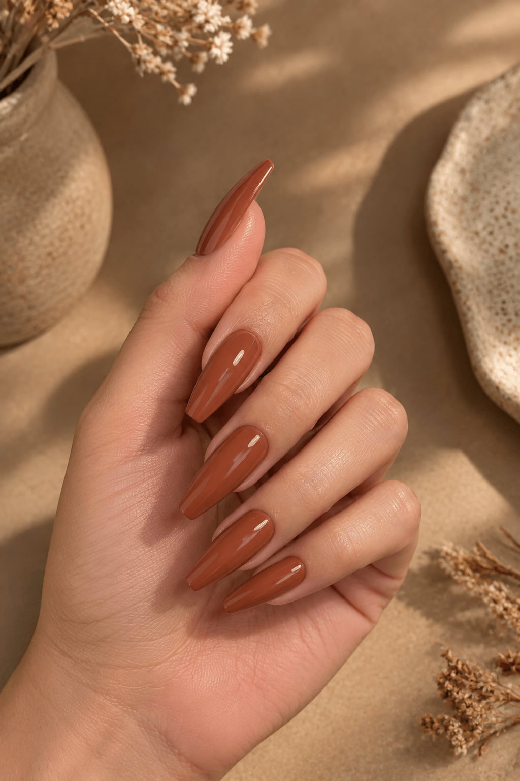 Deep Glossy Terracotta Long Coffin Deep Glossy Terracotta Long Coffin — Terracotta Nails 2027