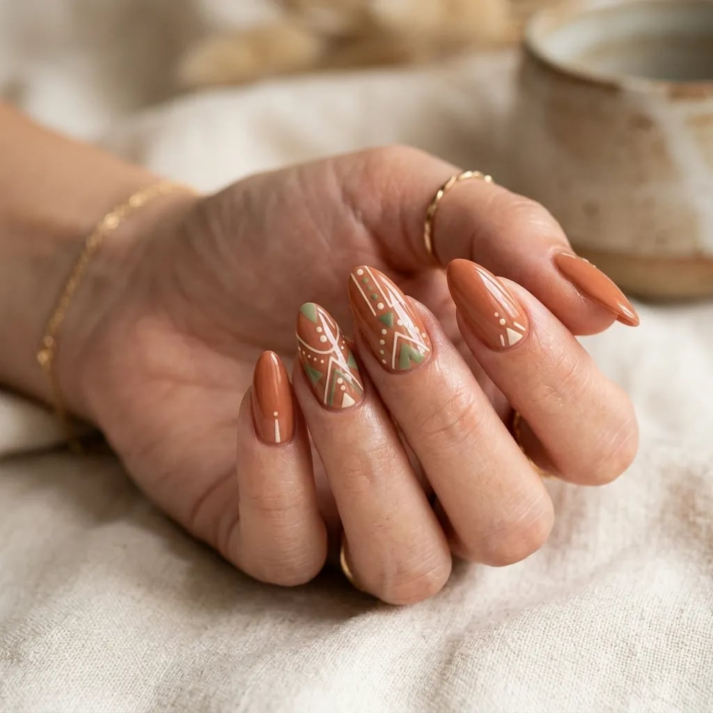 Long Stiletto Terracotta Geometric Art Long Stiletto Terracotta Geometric Art — Terracotta Nails 2027