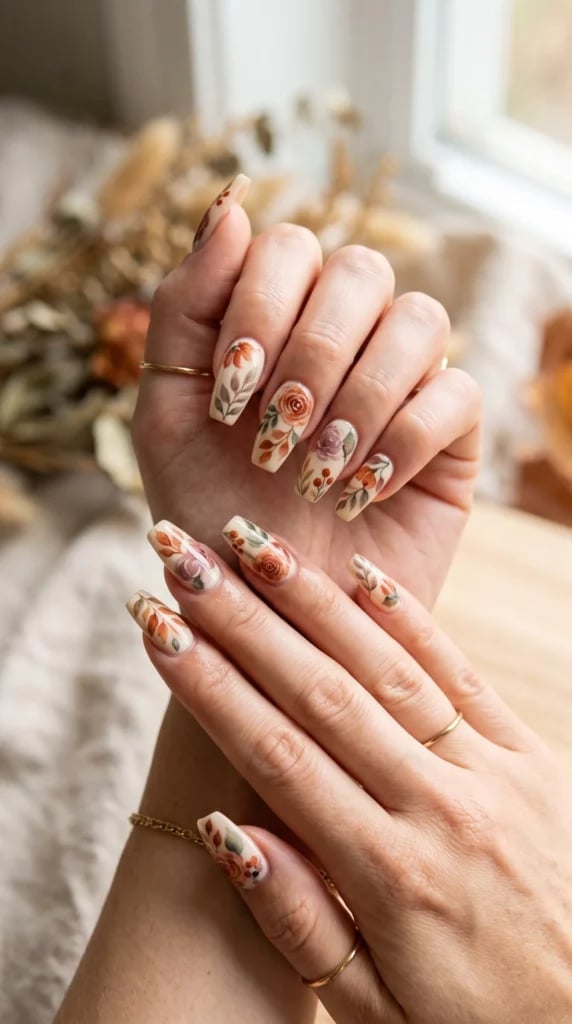 Long Coffin Floral Art In Terracotta Hues Long Coffin Floral Art In Terracotta Hues — Terracotta Nails 2027