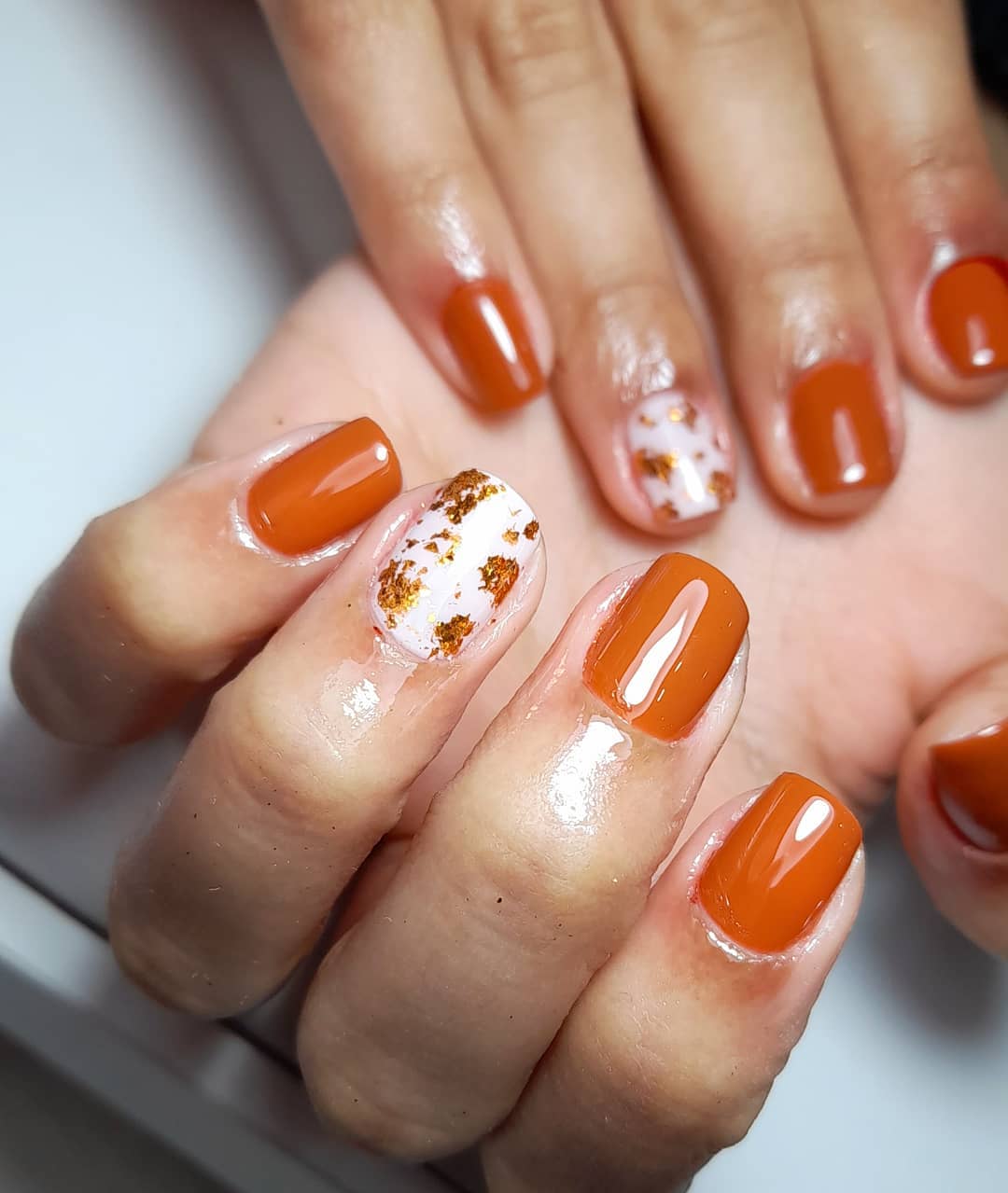 Short Square Terracotta With Gold Foil Short Square Terracotta With Gold Foil — Terracotta Nails 2027