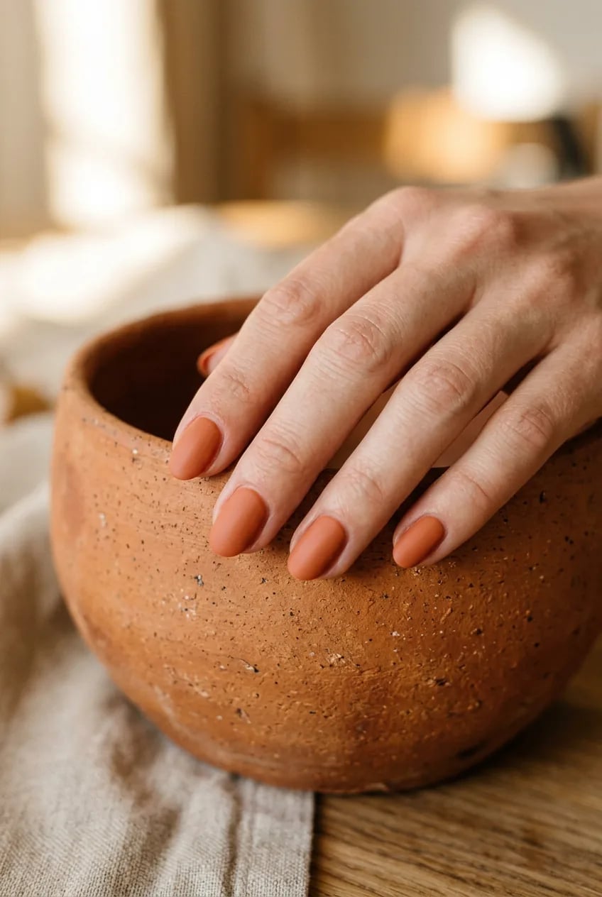 Short Oval Matte Terracotta Polish Short Oval Matte Terracotta Polish — Terracotta Nails 2027