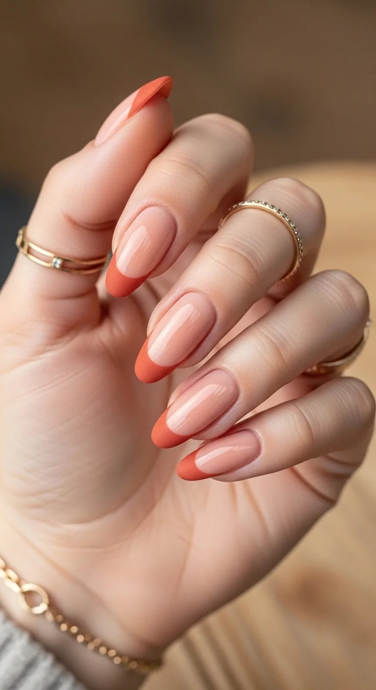 Terracotta French Tip On Nude Base Terracotta French Tip On Nude Base — Terracotta Nails 2027