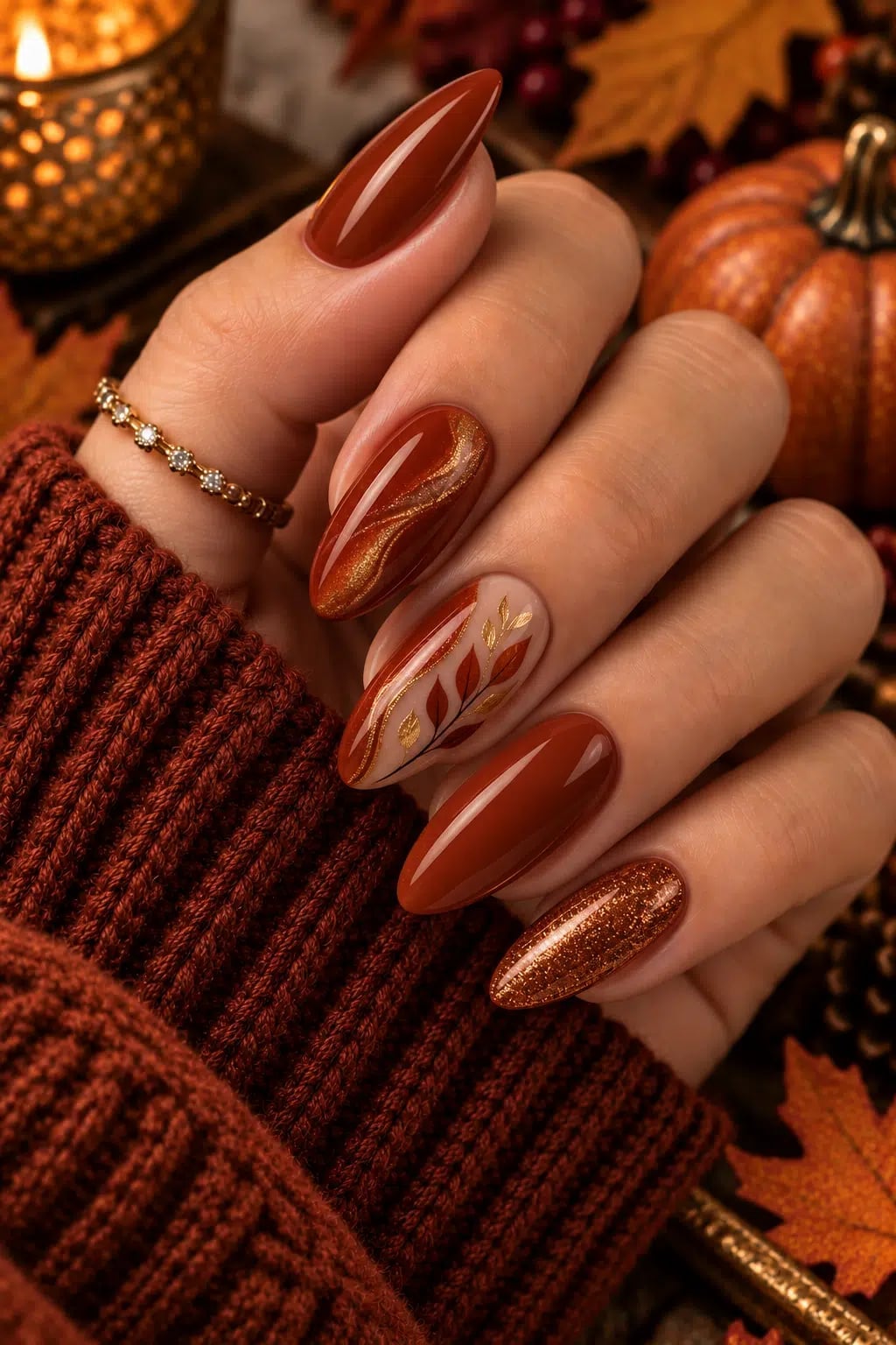 Terracotta With Gold Leaf Motif Accents Terracotta With Gold Leaf Motif Accents — Terracotta Nails 2027