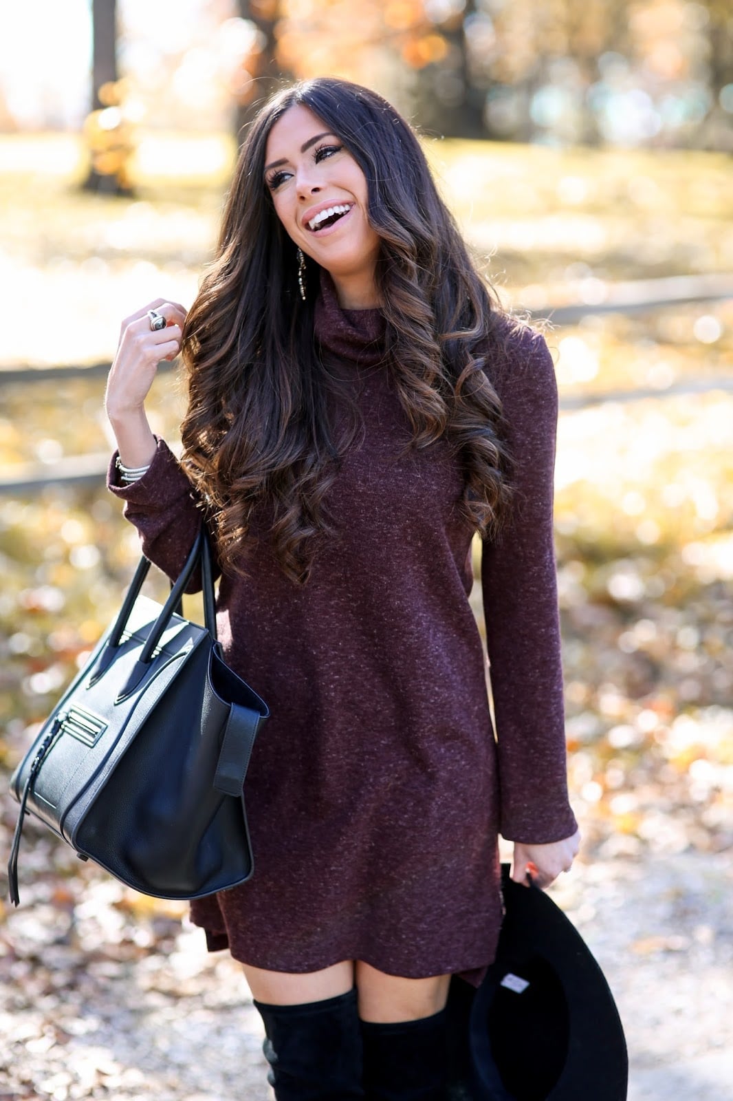 Burgundy Marled Sweater Dress and Over the Knee Boots Burgundy Marled Sweater Dress and Over the Knee Boots — Thanksgiving Dinner Outfits 2026