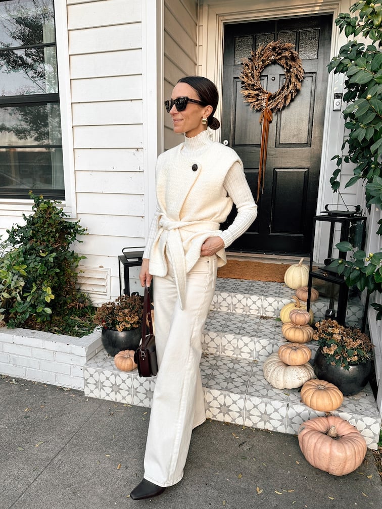 Cream Sleeveless Wrap Vest Ensemble Cream Sleeveless Wrap Vest Ensemble — Thanksgiving Dinner Outfits 2026
