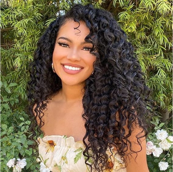 Collarbone Dark Brown Curls With Curtain Bangs Collarbone Dark Brown Curls With Curtain Bangs — Tight Curls 2027
