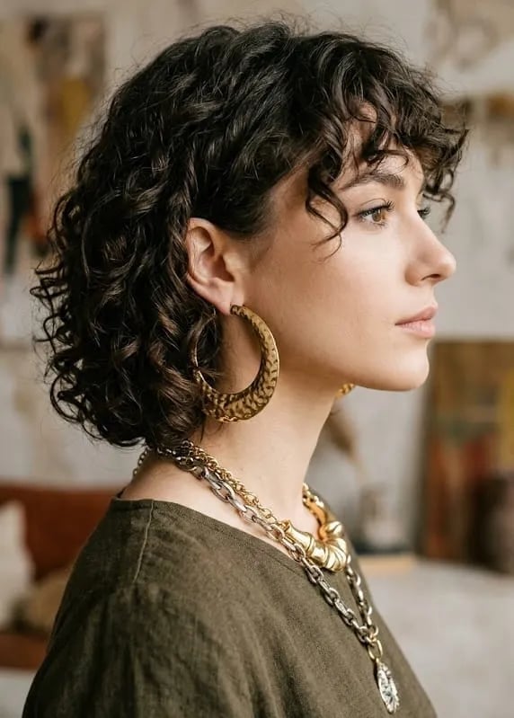 Dark Brown Chin Length Shag With Short Bangs, Air Dried Dark Brown Chin Length Shag With Short Bangs, Air Dried — Tight Curly Hairstyles 2027