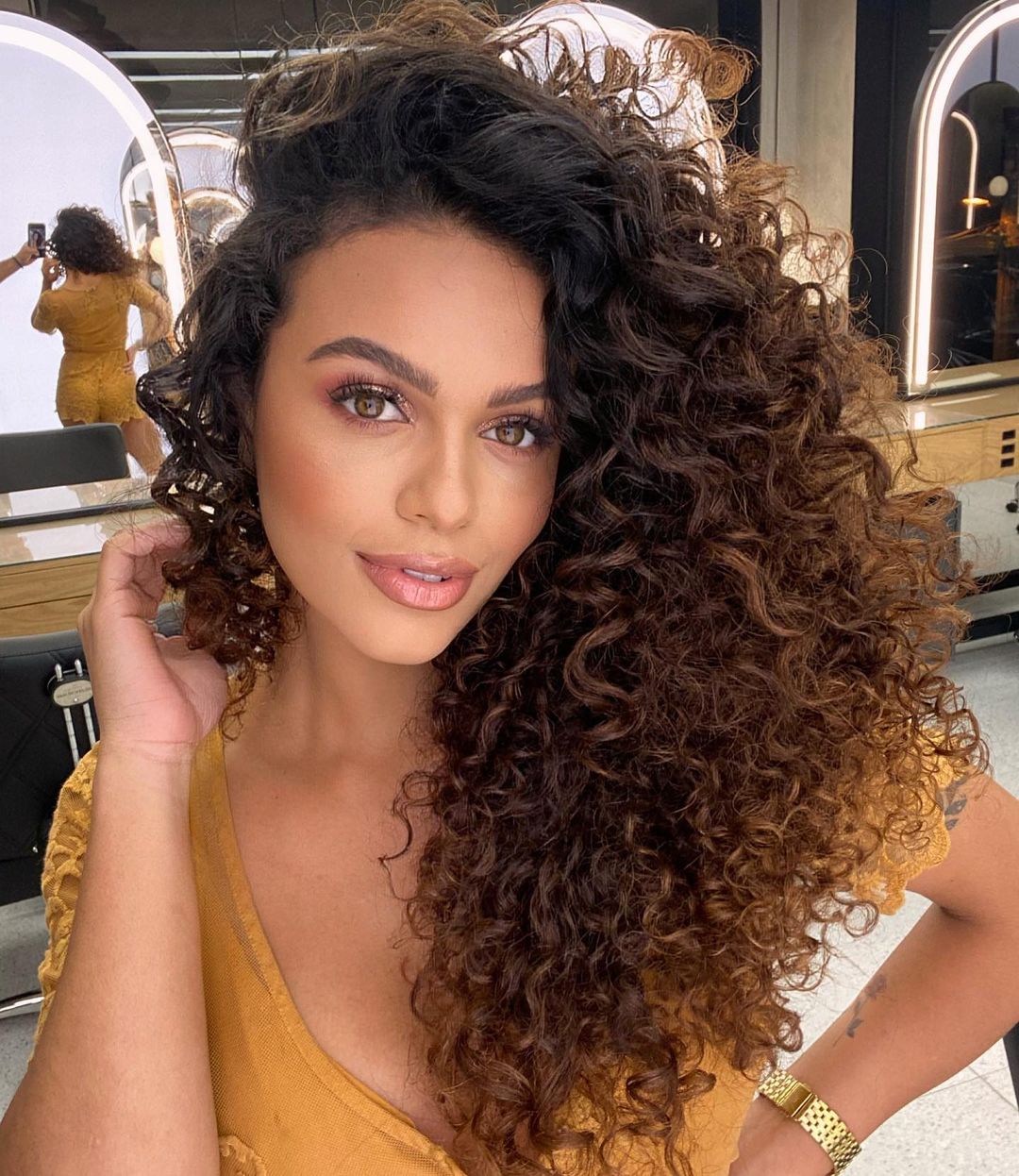 Mid-Back Blowout With Caramel Highlights Mid-Back Blowout With Caramel Highlights — Tight Curly Hairstyles 2027