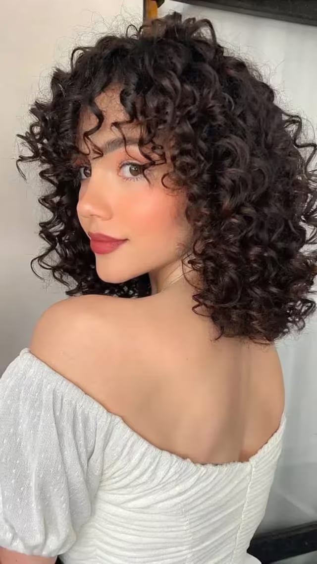 Chin Length Bob With Curly Bangs Chin Length Bob With Curly Bangs — Tight Curly Hairstyles 2027