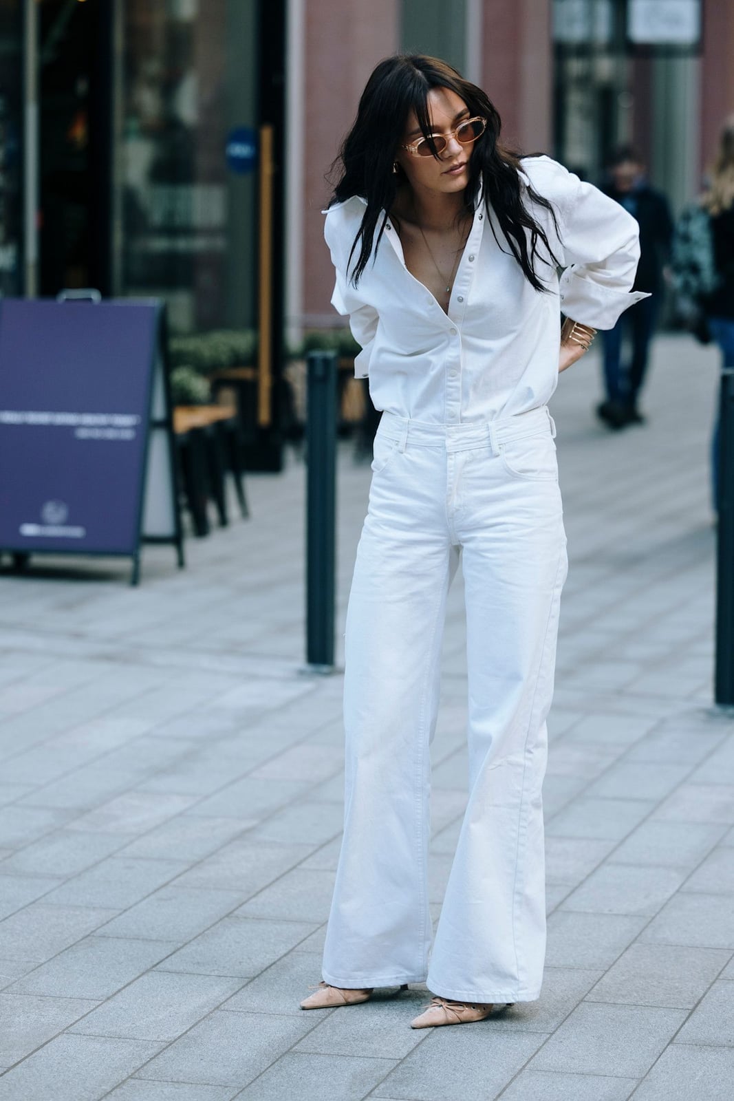 All White Wide Leg Denim Jeans With Button Down Shirt All White Wide Leg Denim Jeans With Button Down Shirt — Trousers Outfits 2027 with Blouse