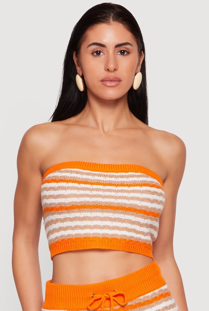 Orange Striped Knit Top With Matching Shorts Orange Striped Knit Top With Matching Shorts — Tube Crop Top Outfits 2027