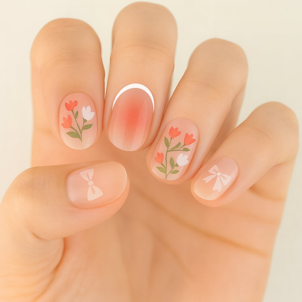 Short Natural Floral Sticker Tulip Nails Short Natural Floral Sticker Tulip Nails — Tulip Flower Nails 2027