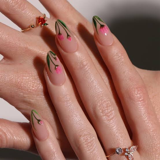 Short Almond Nude Pink Tulip Nails Short Almond Nude Pink Tulip Nails — Tulip Flower Nails 2027