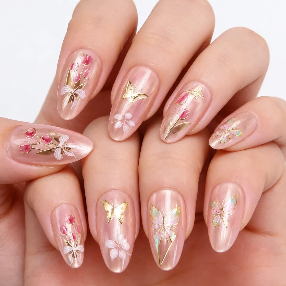 Pink Cat Eye Lotus Pearl Almond Acrylic Nails Pink Cat Eye Lotus Pearl Almond Acrylic Nails — Tulip Flower Nails 2027