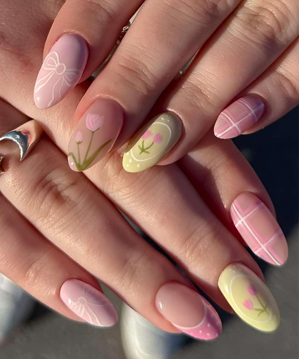 Medium Oval Mixed Spring Motif Nails Medium Oval Mixed Spring Motif Nails — Tulip Flower Nails 2027