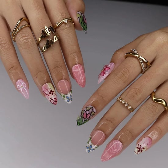 Medium Almond Pink Marble Tulip Nails Medium Almond Pink Marble Tulip Nails — Tulip Flower Nails 2027