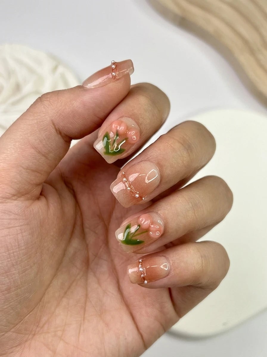 Long Square 3D Tulip Pearl Nails Long Square 3D Tulip Pearl Nails — Tulip Flower Nails 2027