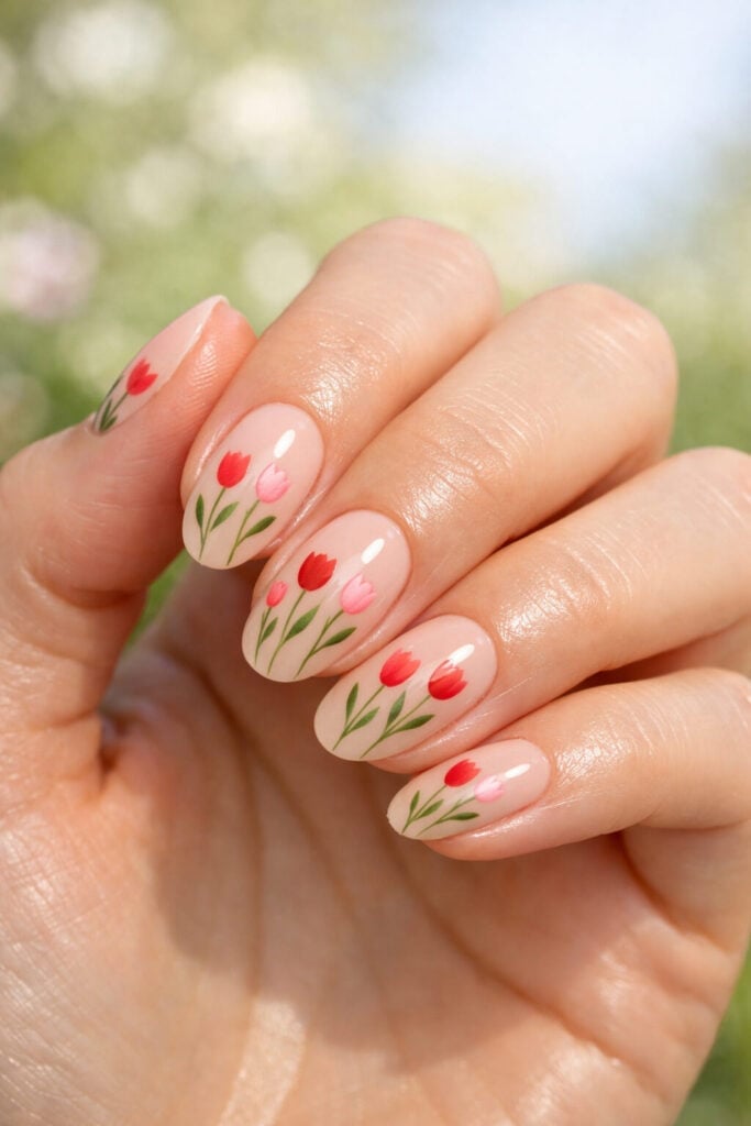 Short Oval Hand-Painted Tulip Nails Short Oval Hand-Painted Tulip Nails — Tulip Flower Nails 2027