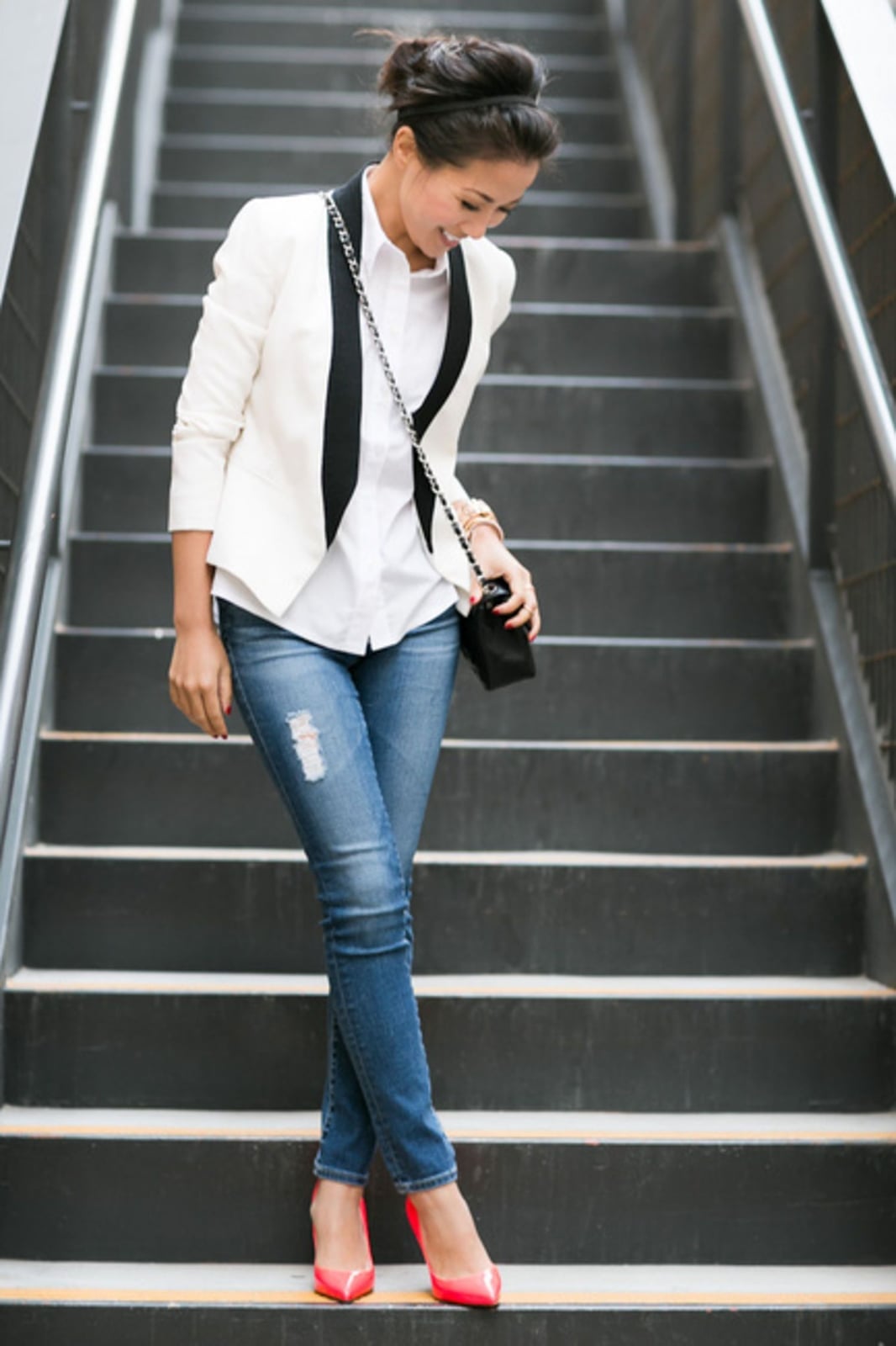 White Tuxedo Blazer With Black Lapel Over White Shirt White Tuxedo Blazer With Black Lapel Over White Shirt — Tuxedo Blazer Outfits 2027