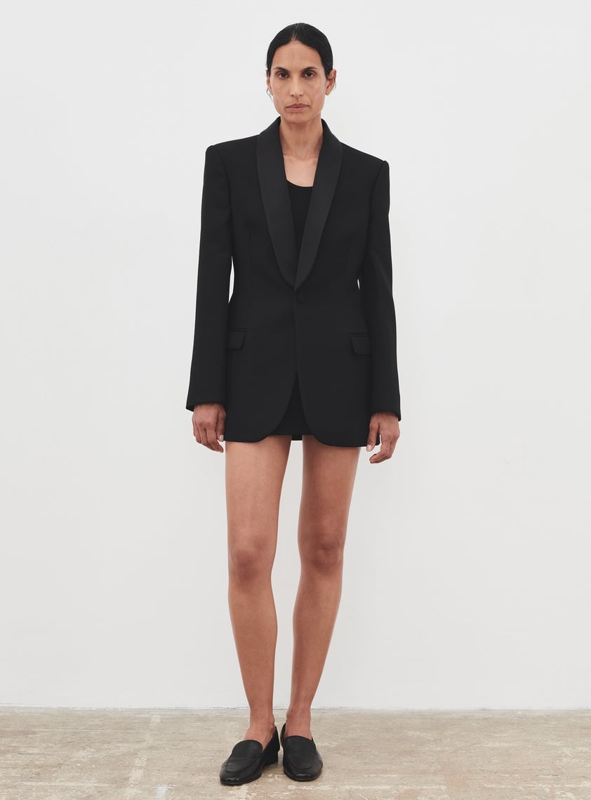 Black Tuxedo Blazer With Sharp Shoulder Pads Black Tuxedo Blazer With Sharp Shoulder Pads — Tuxedo Blazer Outfits 2027