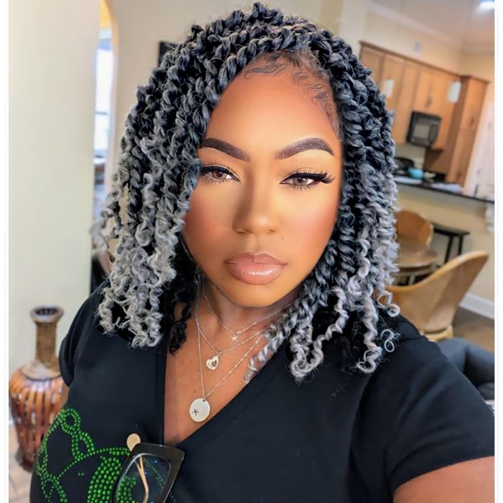 Chin Length Defined Gray Twists — Twists Crochet Braids 2027