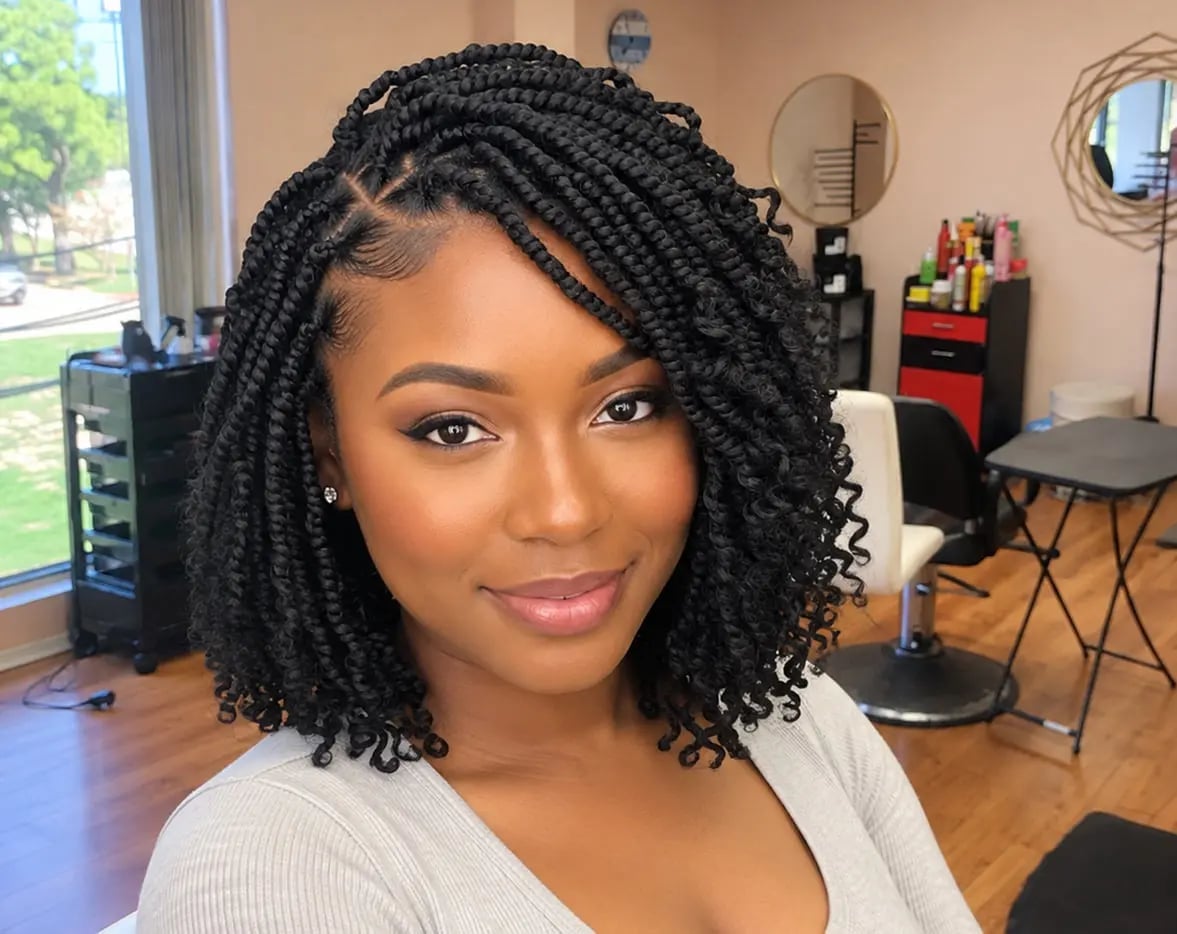 Chin Length Bomb Twists Bob With Side Swept Bangs — Twists Crochet Braids 2027