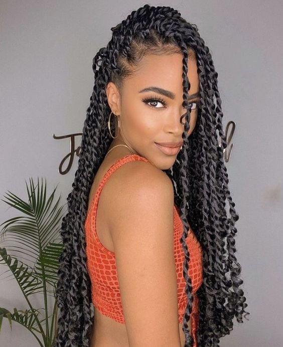 Mid-Back Dark Gray Box Braids With Curly Ends — Twists Crochet Braids 2027