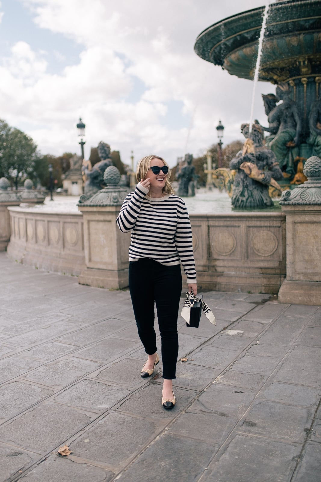 Striped Sweater and Slim Fit Trousers With Two Tone, Close-Up Take Striped Sweater and Slim Fit Trousers With Two Tone, Close-Up Take — Two Tone Flats Outfits 2027