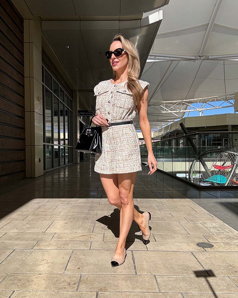 Tweed Dress and Cap Toe Flats for Smart Occasions Tweed Dress and Cap Toe Flats for Smart Occasions — Two Tone Flats Outfits 2027